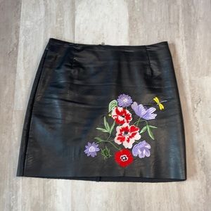 H&M Leather Biker Skirt with Floral Design